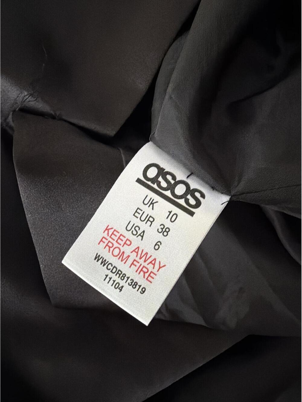ASOS Black Satin Sculptural Ruched Cocktail Prom Dress - Picture 6 of 7